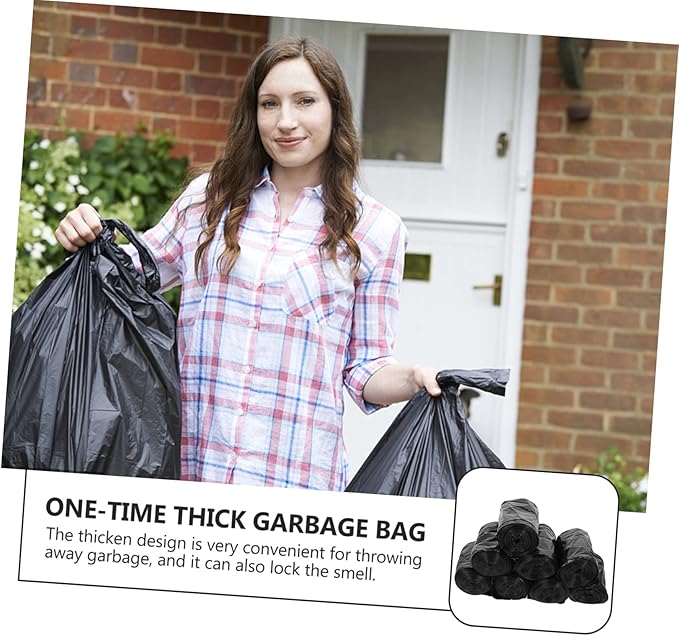 200Pcs Thickened Portable Trash Bags Garbage Pouches for Bathroom Kitchen and Living Room Durable Pe Easy Use Design Black Color