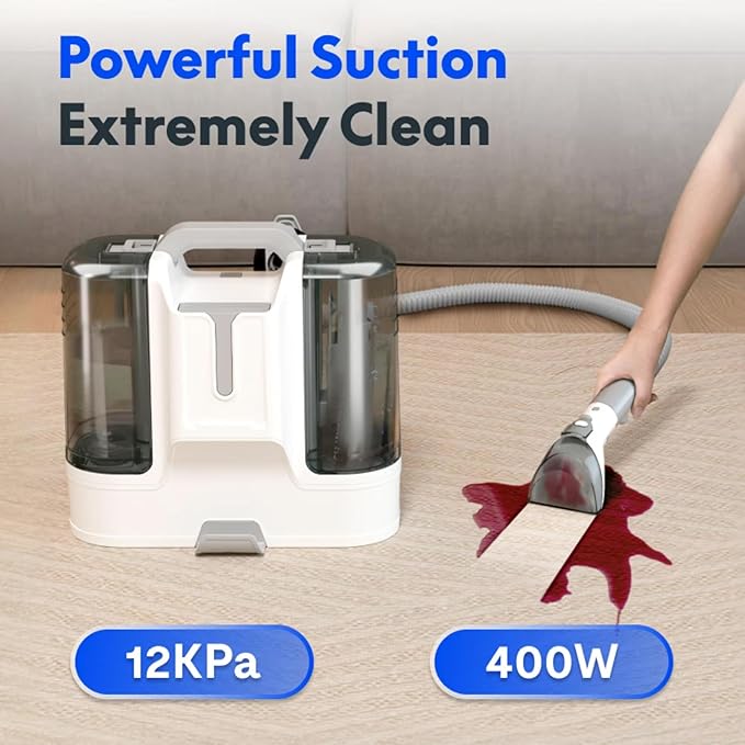 Portable Carpet Cleaner Machine Upholstery Stain Remover for Pet Hair Area Rugs Cars Strong Suction White