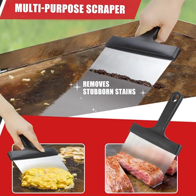 Griddle Cleaning Kit - Multifunctional Grill Cleaning Kit Griddle Scraper Stain Remover Tool | Flat Top Grill Cleaner Scraper for Restaurant Camping BBQ Dorm Picnic Hotel Apartment Party