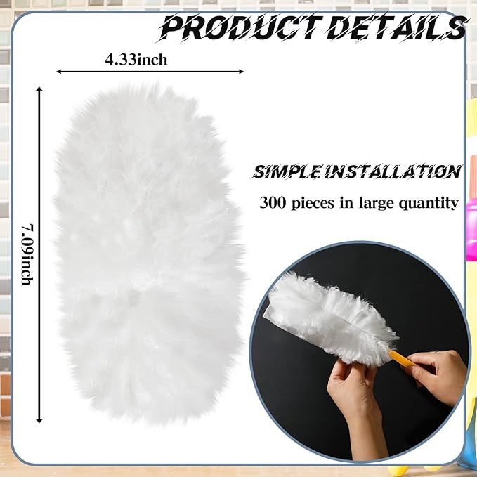 Vesici 300 Pcs Duster Refills Compatible with Swiffer Dusters Bulk Disposable Replacement Thickened with 1 Handle Heavy Duty for Cleaning Office (White)