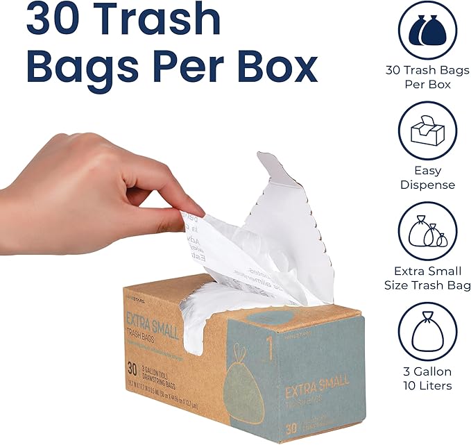 Ninestars Extra Strong White Trash Bags with Drawstring Multiple Sizes 180 Count Kitchen Drawstring trash bags 90 Trash Bags (3 Gallon 180 ct)