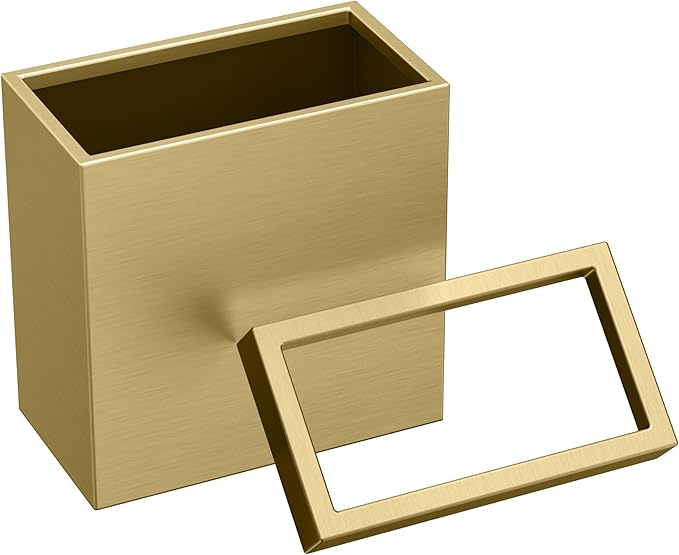 Gatco Modern Rectangle Wastebasket Brushed Brass - Stainless Steel Trash Can with Removable Lid Leakproof 3 Gallon Capacity for Bathroom Bedroom Kitchen or Office