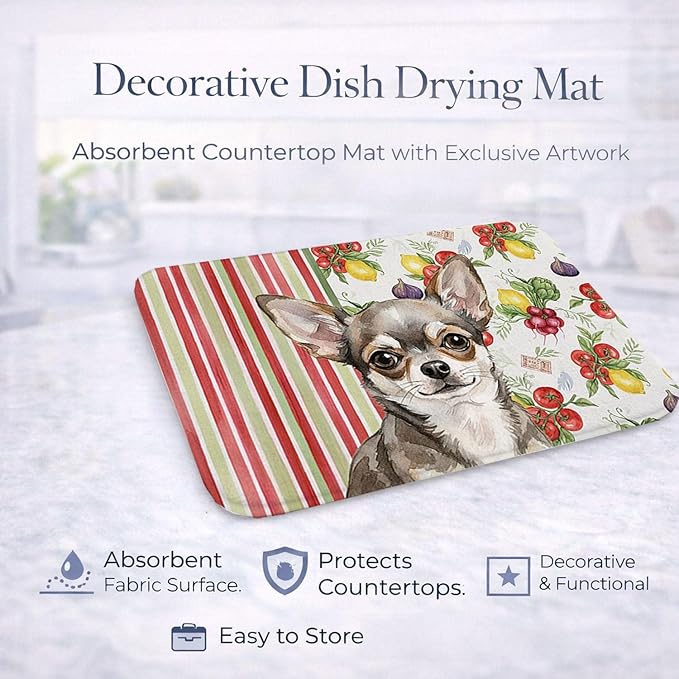 Caroline's Treasures Chihuahua Vegetables Dish Drying Mat Absorbent Dish Drying Mat Pad for Kitchen Counter Dish Drainer Mat for Countertop 14 x 21 Multicolor