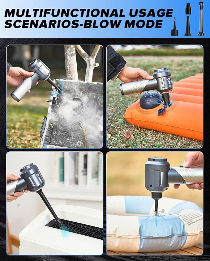 Saker Car Vacuum Portable Cordless Foldable Mini Handheld Vacuum Cordless and Air Duster 17000PA High Power Vacuum Cleaners for HomeCarsOffice Cleaning HL133 Silver