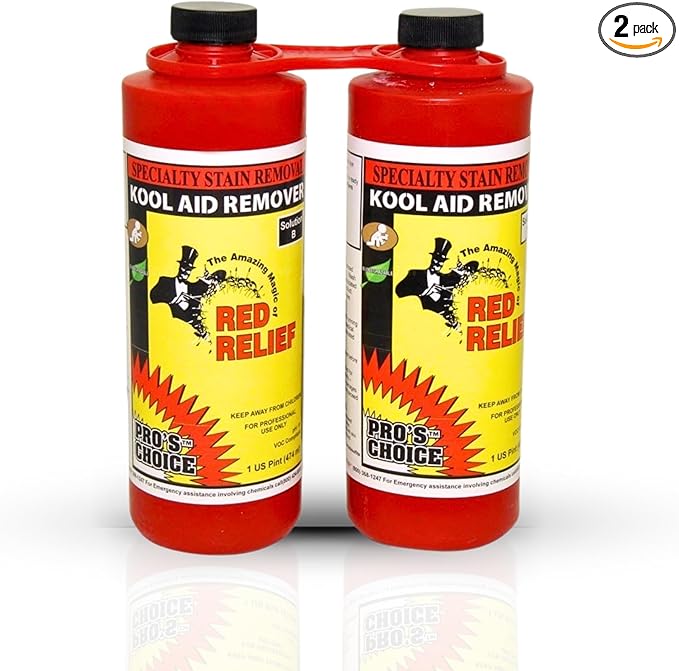 Pro's Choice Red Relief Stain Remover for Clothes Laundry - Stain Removal for Kool Aid &amp Synthetic Food Colors - Fabric Carpet &amp Couch Dye Remover - Red Wine Spot Eraser (2 Pint Set)