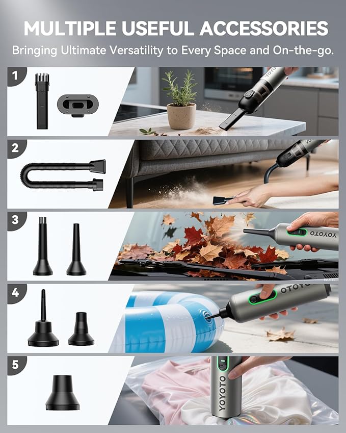 Car Vacuum Handheld Vacuum Cordless with 21000Pa Powerful Suction &amp 3 Modes 4-in-1 Portable Hand Held Mini Vacuum Cleaner Rechargeable Ultra Light for Car Home Office (Silver)