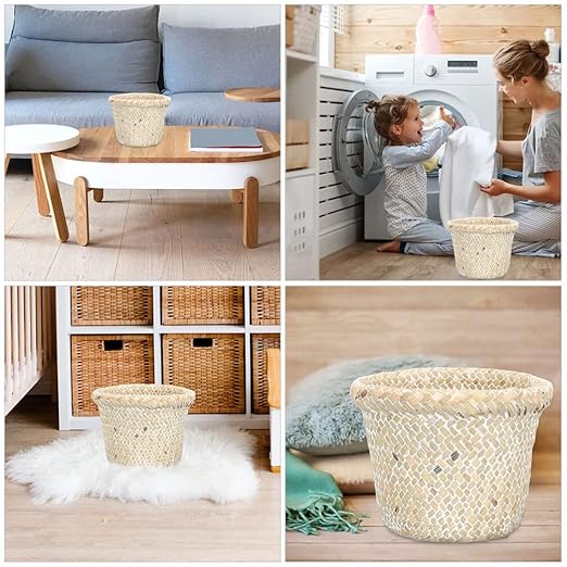 DOITOOL Retro Braided Bucket Wastebasket 7 Inch Wicker Trash can for Home Organization Decorative Storage Basket for Bathroom Office Kitchen