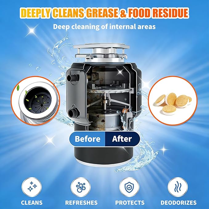 SOPAMI Garbage Disposal Cleaner Tablets 24-Pack - Sink Cleaner and Deodorizer Disposal Cleaner and Deodorizer Garbage Disposal Cleaner and Deodorizer Tablets