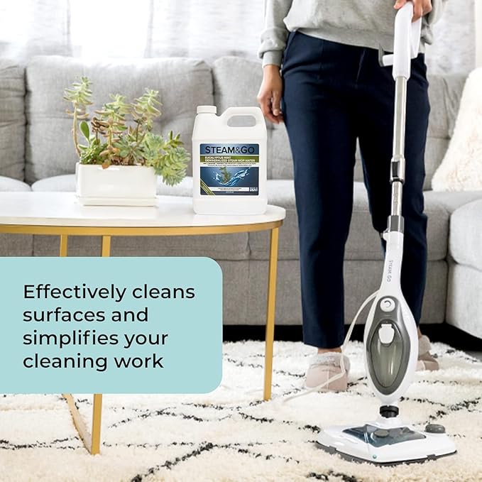 Steam &amp Go - The Housekeeper Steam Cleaner For Floors &amp Demineralized Water Bundle 10-in-1 Hard Floor Cleaner Machine &amp Grout Steam Cleaner with Floor Cleaning Solution 32 oz Eucalyptus