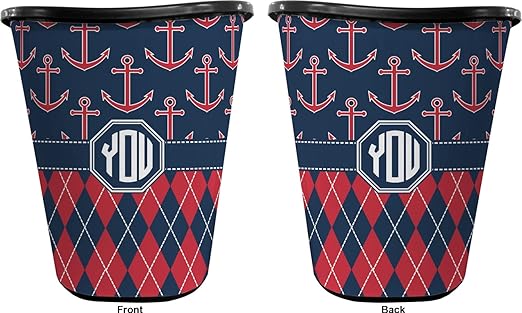 Personalized Anchors &amp Argyle Waste Basket - Double Sided (Black)