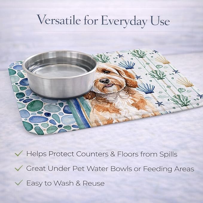 Caroline's Treasures Cavapoo Coastal Sea Glass Dish Drying Mat Absorbent Dish Drying Mat Pad for Kitchen Counter Dish Drainer Mat for Countertop 14 x 21 Multicolor