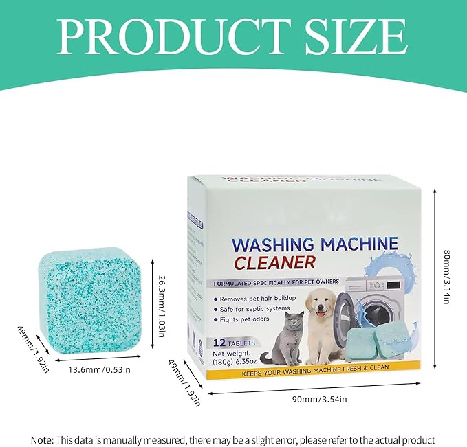 Washing Machine Cleaner Tablets Pet Hair &amp Odor Deep Cleaning Tablets Deep Cleaning Mold &amp Residue Remover for HE Top Front Load Washer Eco-Friendly Deodorizer for Pet Owners (3pcs)