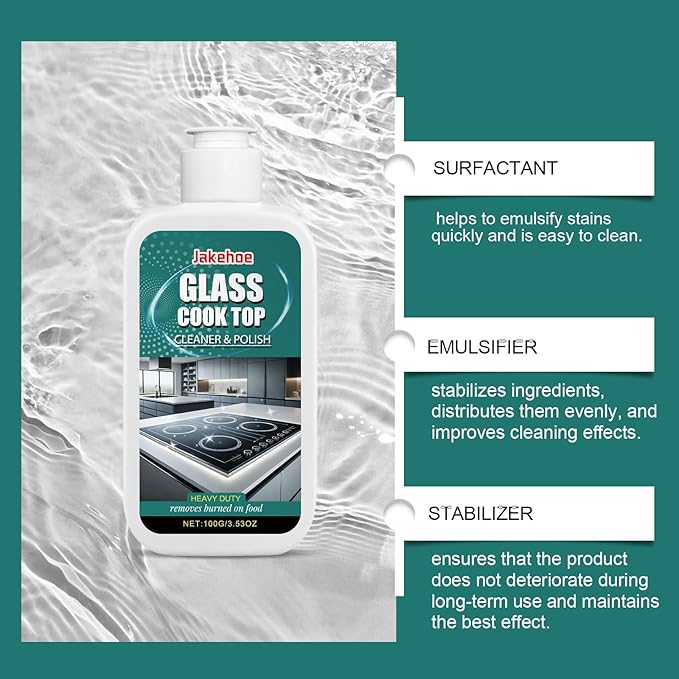 Glass Stove Top Cleaner &amp Polish - Removes Grease Stains For Electric/Ceramic Cooktops Leaves Shine Easy To Use(2PCS)