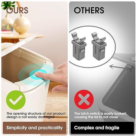CEROELDA 3 Pack Bathroom Trash Can with Lid 10L/2.6 Gal Small Garbage Can with Press Top Lid Slim Plastic Waste Basket for Toilet Office Bedroom (Beige)