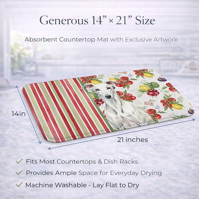 Caroline's Treasures White Greyhound Vegetables Dish Drying Mat Absorbent Dish Drying Mat Pad for Kitchen Counter Dish Drainer Mat for Countertop 14 x 21 Multicolor