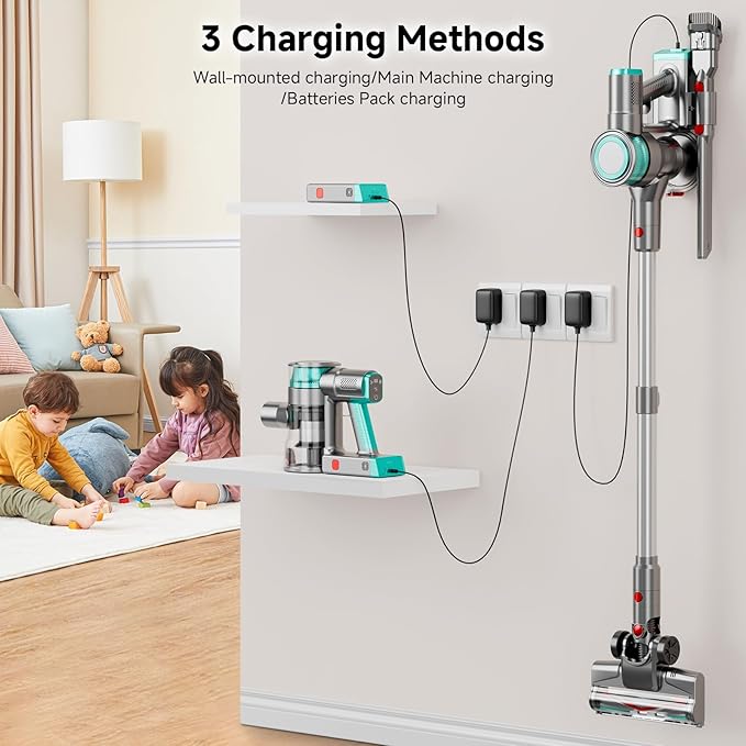 Cordless Vacuum Cleaner for Home Powerful Stick Vacuum Cleaner with Rechargeable Battery 6 in 1 Lightweight Handheld Vacuum 45 Mins Runtime Cordless Vacuum for Hardfloor Carpets Pet Hair (green)