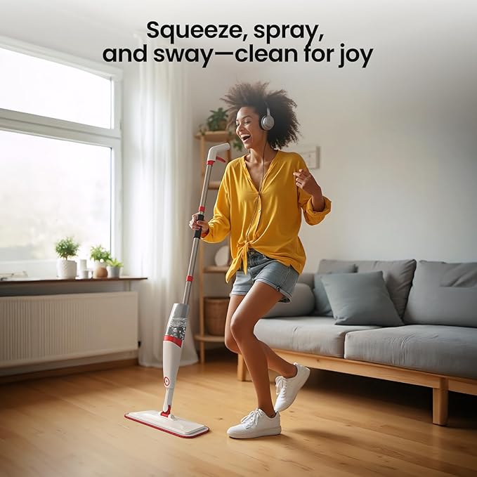 Spray Mops for Floor Cleaning with 3pcs Washable Pads Xlife Wet Dry Mop for Kitchen Wood Hardwood Laminate Ceramic Tiles Floor Dust Cleaning-Red (No Cleaner)