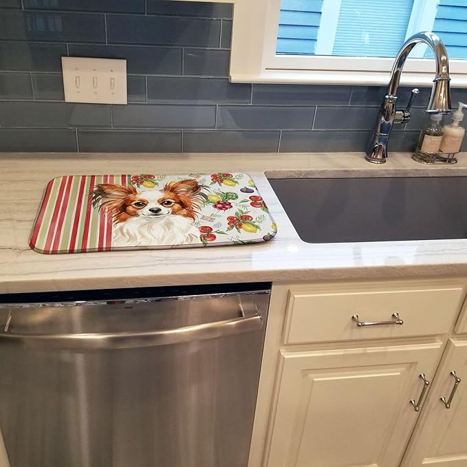 Caroline's Treasures White with Red Papillon Vegetables Dish Drying Mat Absorbent Dish Drying Mat Pad for Kitchen Counter Dish Drainer Mat for Countertop 14 x 21 Multicolor