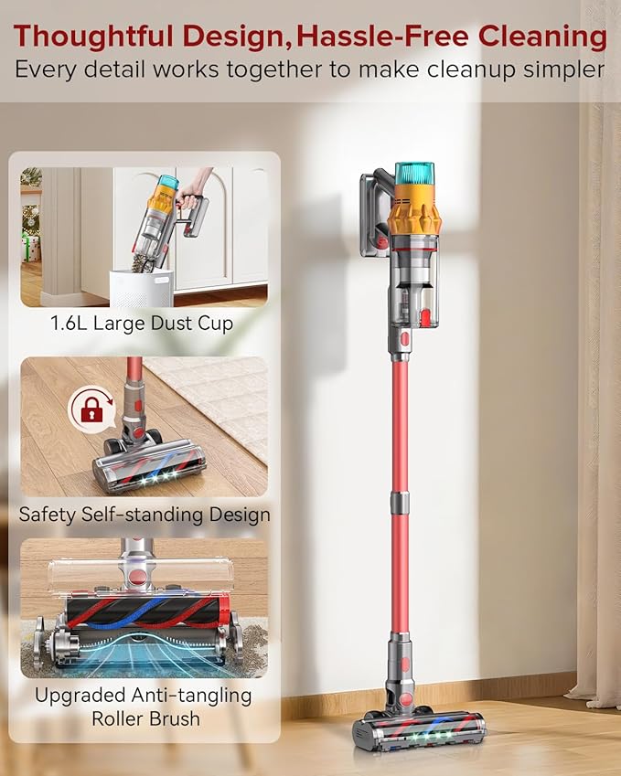 S8 Cordless Vacuum Cleaner 600W 48Kpa Up to 65mins Stick Vacuum Rechargeable Wireless Lightweight Handheld Vacuum Cleaners for Home Pet Hair Carpet Hardwood Floor Car