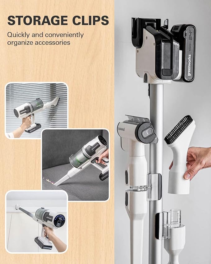 Greenworks 24V Deluxe Brushless (500W) Cordless Stick Vacuum Ultra Lightweight LED Lights 4Ah USB-C Battery and 30-Minute Super Charger Included (White)