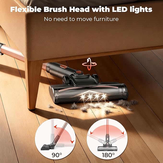 N16 Cordless Vacuum Cleaner Lightweight Vacuum Cleaners for Home with Powerful Suction 2600mAh Battery with 45 Mins Runtime Rechargeable Stick Vacuum Cordless for Hardwood Floor Carpet Pet Hair