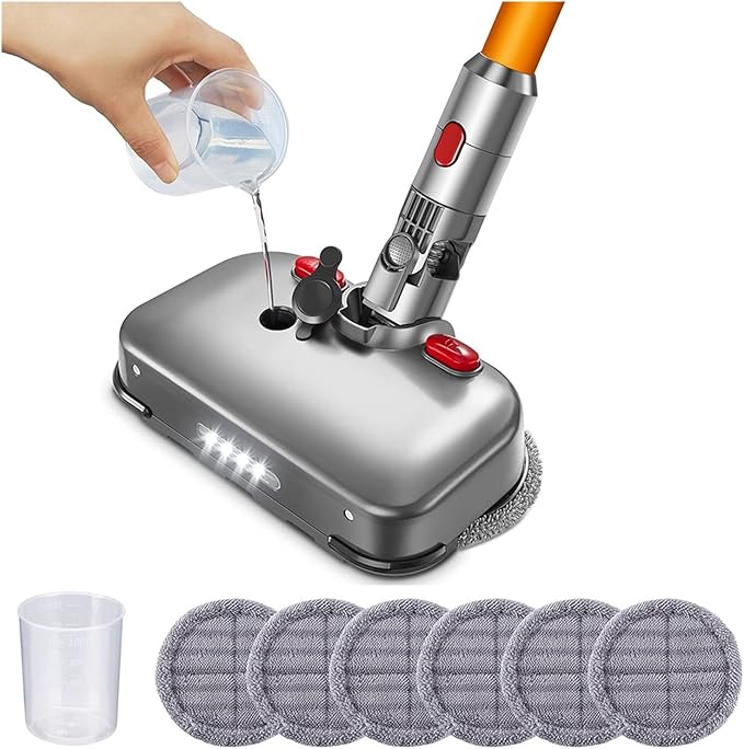Electric Cleaning Mop Wet Dry Mopping Head Compatible with Dyson V10 V8 V7 V11 Vacuum Cleaner Suction and Mop Brush Head with LED Light