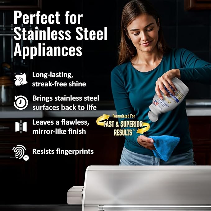 Stainless Steel CPR Kitchen Stainless Steel Cleaner and Polish for Appliances- Cleaner Removes Fingerprints Water Marks and Grease. Refrigerator Cleaners Stoves &amp Dishwashers (18 Ounce (Pack of
