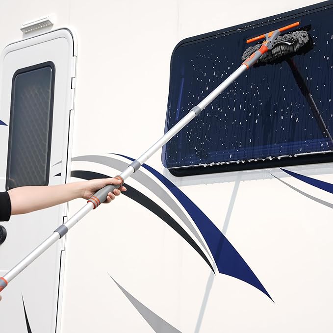 Eazer 89'' Squeegee Window Cleaner 2 in 1 Rotatable Window Cleaning Tool Kit with Extension Pole Window Washing Equipment with Bendable Head for Indoor/Outdoor Window and Car Glass