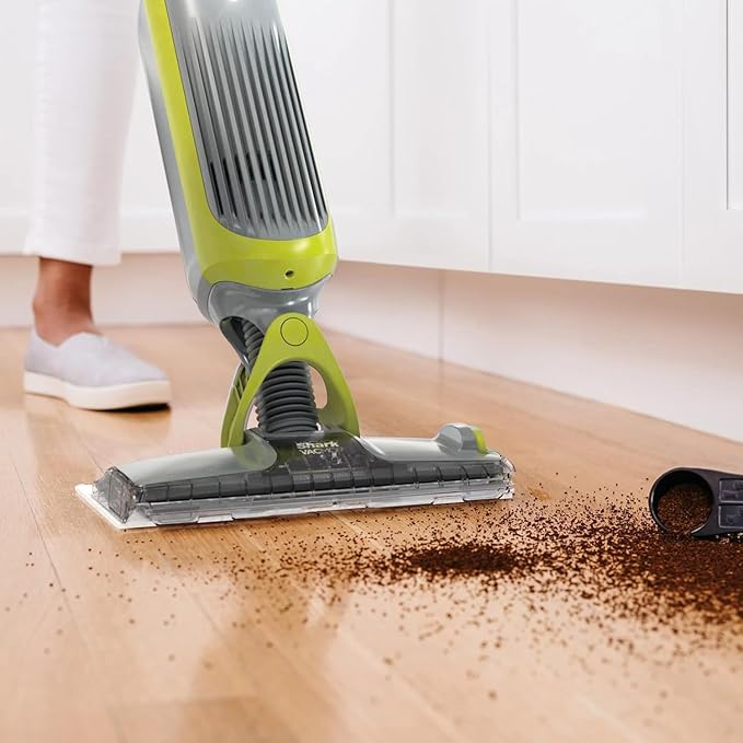 SHARK VM200 VACMOP Cordless Multi Surface Hard Floor Tile Wood Lightweight Floor Cleaner Vacuum Mop with (2) Disposable Pad (1) Cleaning Solution Included Light Gray/Green (Renewed)