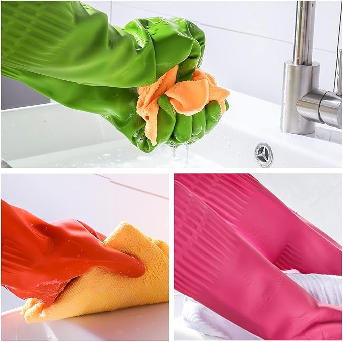 Rubber dishwashing gloves 3 or 6 Pairs for kitchenCleaning washing dish gloves long for household reuseable durable.