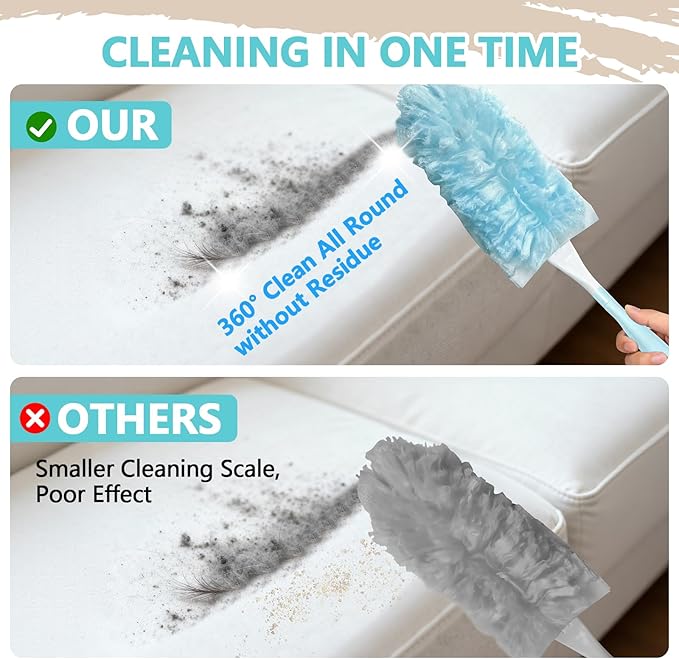 60 Pack Duster Refills Kit Fit for Swiffer Duster Handle360° Deep Cleaner Heavy Duty Replacement with 1 Handle(Blue)