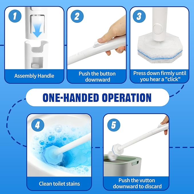Disposable Toilet Brush and Holder Set with 50 PCS Toilet Wand refills for Clorox Wall Mounted Disposable T-oilet Bowl Wand Kit for Bathroom Sink &amp Bathtub Touchless T-oilet Cleaning System