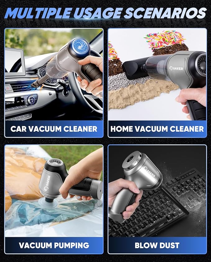 Saker Car Vacuum Portable Cordless Handheld Car Vacuum 15000PA High Power with Brushless Motor and Blower for CarsOfficeHome Cleaning HL107B