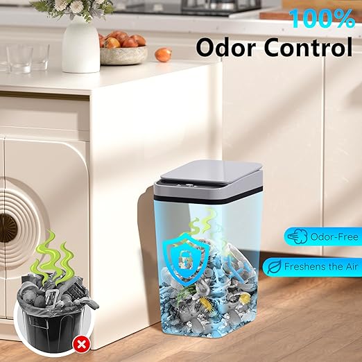 3Pack Bathroom Small Trash Can with Lid 2.6 Gallon Touchless Automatic Garbage Can Slim Waterproof Motion Sensor Smart Trash Bin for Bedroom Office Living Room White/Black/Grey