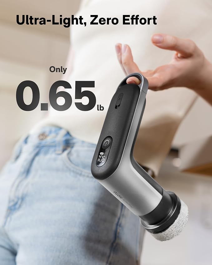 HOTO Grip™ Cordless Electric Spin Scrubber IPX7 Waterproof Lightweight at 0.65 lb with 6 Brush Heads Powerful Cleaning Scrubber for Bathroom Kitchen Tile Shower