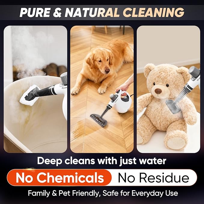 Steam Disinfection Cleaner Handheld Pressurized Natural Steam Cleaner with 9 PCS Accessories Portable Multi-Surface Steamer for Cleaning Home Kitchen Floor Upholstery Tile Grout &amp Car