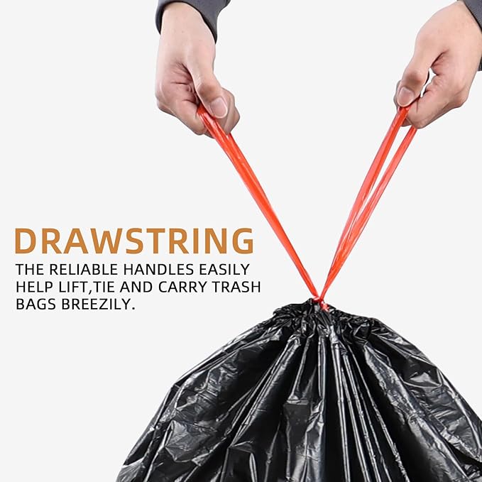 13 Gallon Plastic Bin Liner Bags Kitchen Drawstring Trash Bag Black Waste Bags 220 Counts