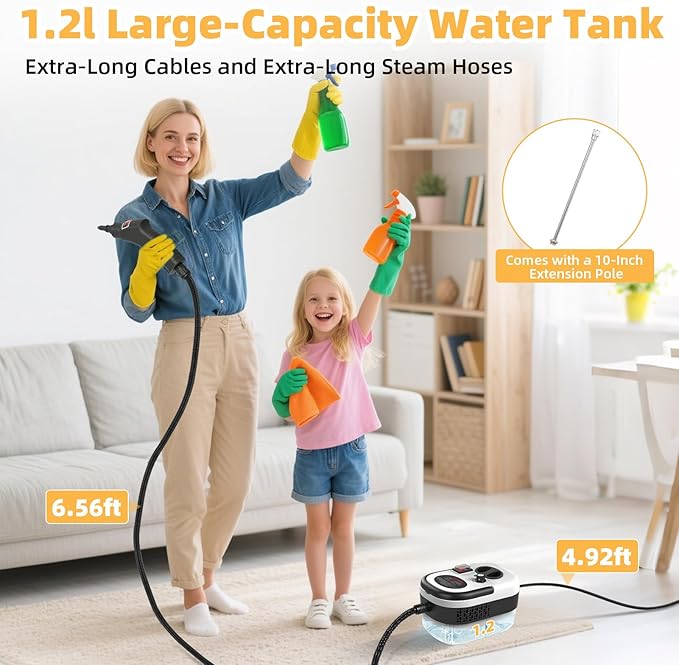 2500W Pressurized Handheld Steam Cleaner Portable Car Steamer for Auto Detailing High-Temperature Pressure Steam Cleaner 6-gears Adjustable Steam Cleaning Machine for Home/Kitchen/Grout/Floor/Tile