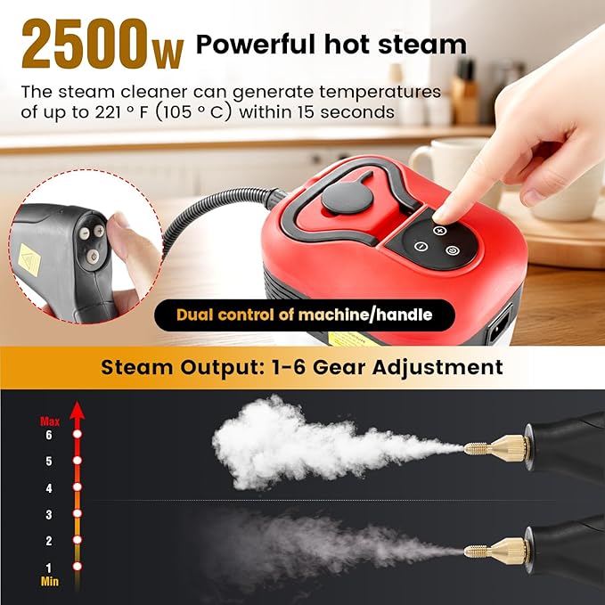 Saker Steam Cleaner for Home6-Level Adjustable Steamer for CleaningPortable Handheld Steam CleanerPortable Steamer for Living RoomKitchenBathroom Cleaning