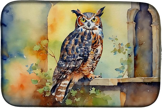 Caroline's Treasures DAC3226DDM Great Horned Owl Dish Drying Mat Absorbent Dish Drying Mat Pad for Kitchen Counter Dish Drainer Mat for Countertop 14 x 21 Multicolor
