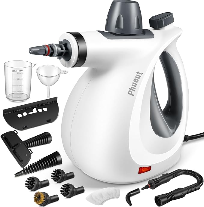 Pressurized Handheld Multi-Surface Natural Steam Cleaner with 12 pcs Accessories Multi-Purpose Steamer for Home Use Steamer for Cleaning Floor Upholstery Grout and Car (Grey)