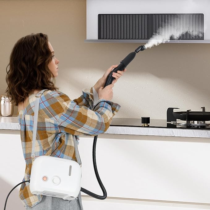 COSTWAY 1500W Portable Steam Cleaner Household Steamer with 34 oz/1 L Water Tank Multipurpose Pressurized Steam Cleaning Machine for Car Upholstery Kitchen Bathroom Grout &amp Tile White