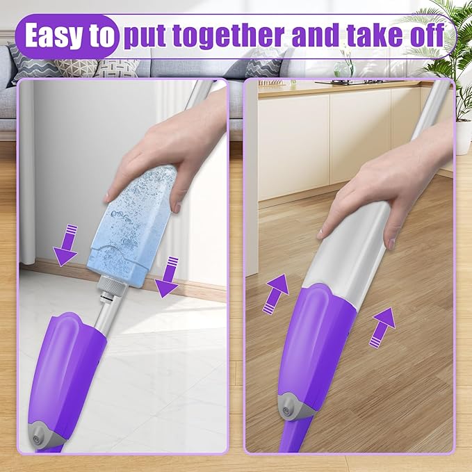 HOMTOYOU Spray Mops for Floor Cleaning with 2 Bottles and 3 Pads