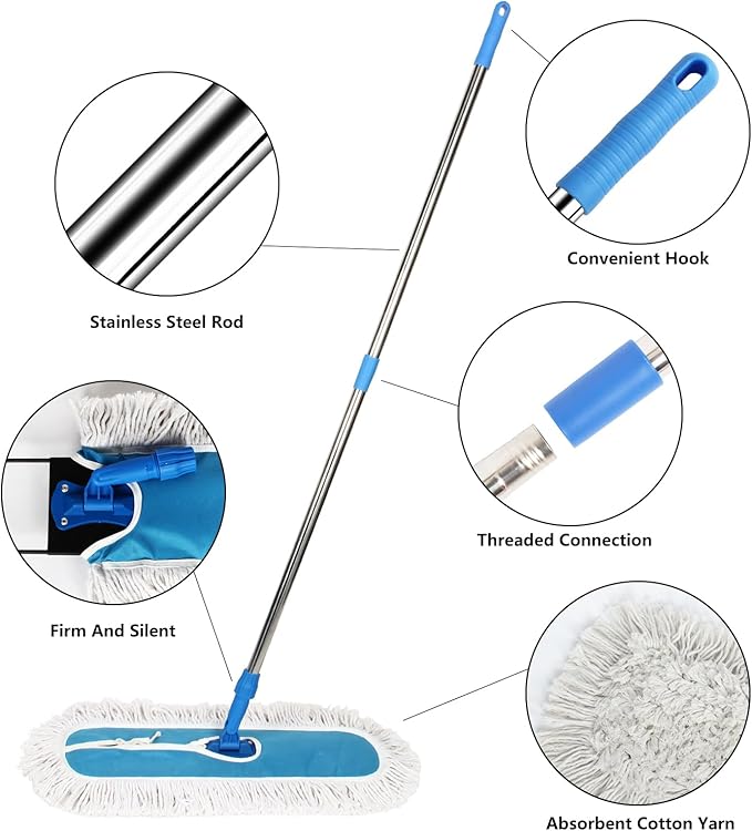 24 Commercial Dust Mop MEIBEI Dust Floor Mop with Cotton mop Head Dust Mop for Hardwood Floors with Long Handle Industrial Dust Mop for Factory Shopping Mall Garage Company Hotel (24*5 inch)