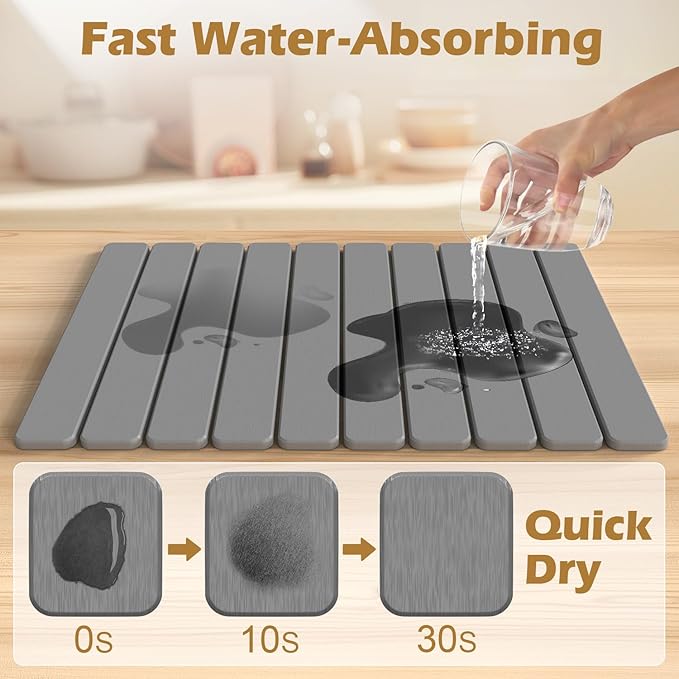 Large Stone Drying Mat for Kitchen Counter with 2 Coasters Stone Dish Drying Mat 24x16 Stone Mat Quick Absorbent Diatomaceous EarthFoldable and Multi-Purpose for Dishes BathroomPlants