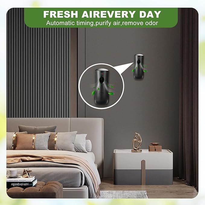 12 Pack Automatic Air Freshener Spray DispenserWall Mounted or Free Standing Auto Freshener Dispenser Aerosol Sprayer for Hotel Office Living Room Bathroom Commercial PlaceBlack