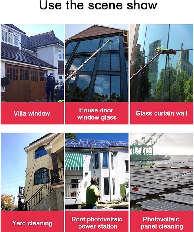 Outdoor Solar Panel Window Cleaning Window Glass Cleaner Kit Photovoltaic Panel Cleaning System with Extension Pole and Water Fed Pole7.2M/24FT