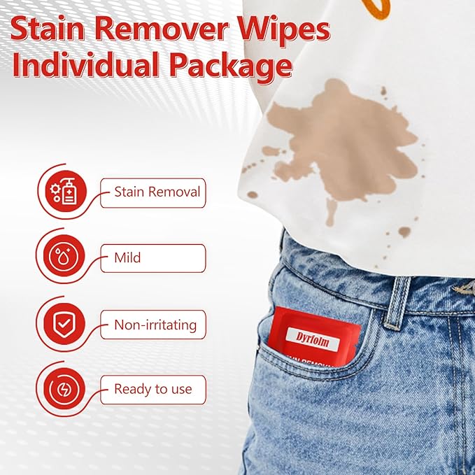200 Pack Stain Remover WipesIndividual Wrapped Wipes for ClothesMini Travel Stain Removal WipeCleaning Wipesfor Clothes Fabric laundry StainTableclothCar Seats Upholstery