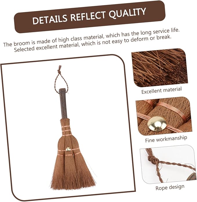 3pcs Mini Palm Broom for Tea Ceremony Natural Bristle Small Cleaning Brush Hanging Rope for Easy Storage Practical Broom for and Debris Removal