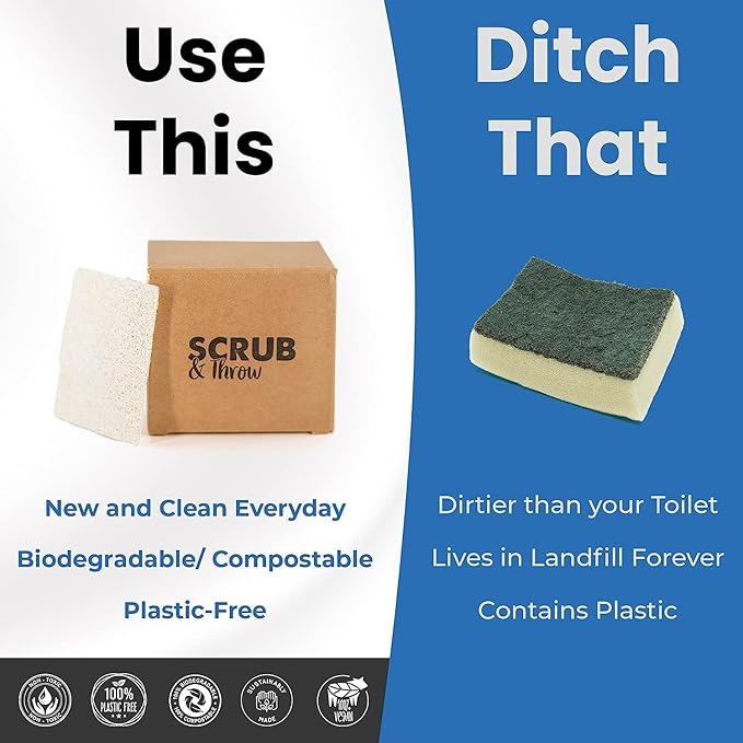 Scrub &amp Throw Natural Loofah Sponges Multipurpose Dish Sponges Non-Scratch Kitchen Sponges (Pack of 90) for Cleaning Kitchen Bathroom and Household